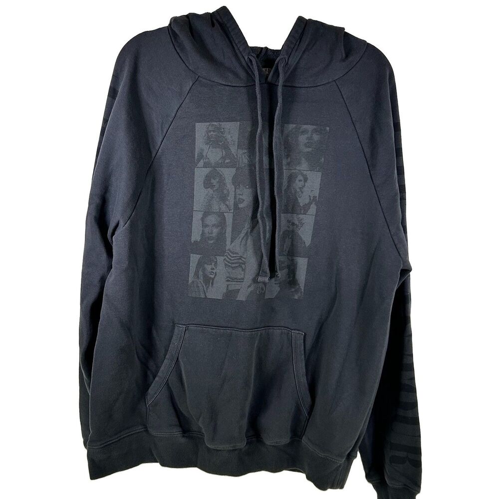 Taylor Swift Eras Tour Hoodie Size Large Black Grey Graphic Concert Sweatshirt